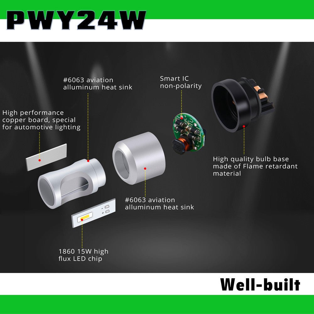 12174NA 12181NA PWY24W LED Turn Signal Lights Bulb Replacement, Yellow -Alla Lighting