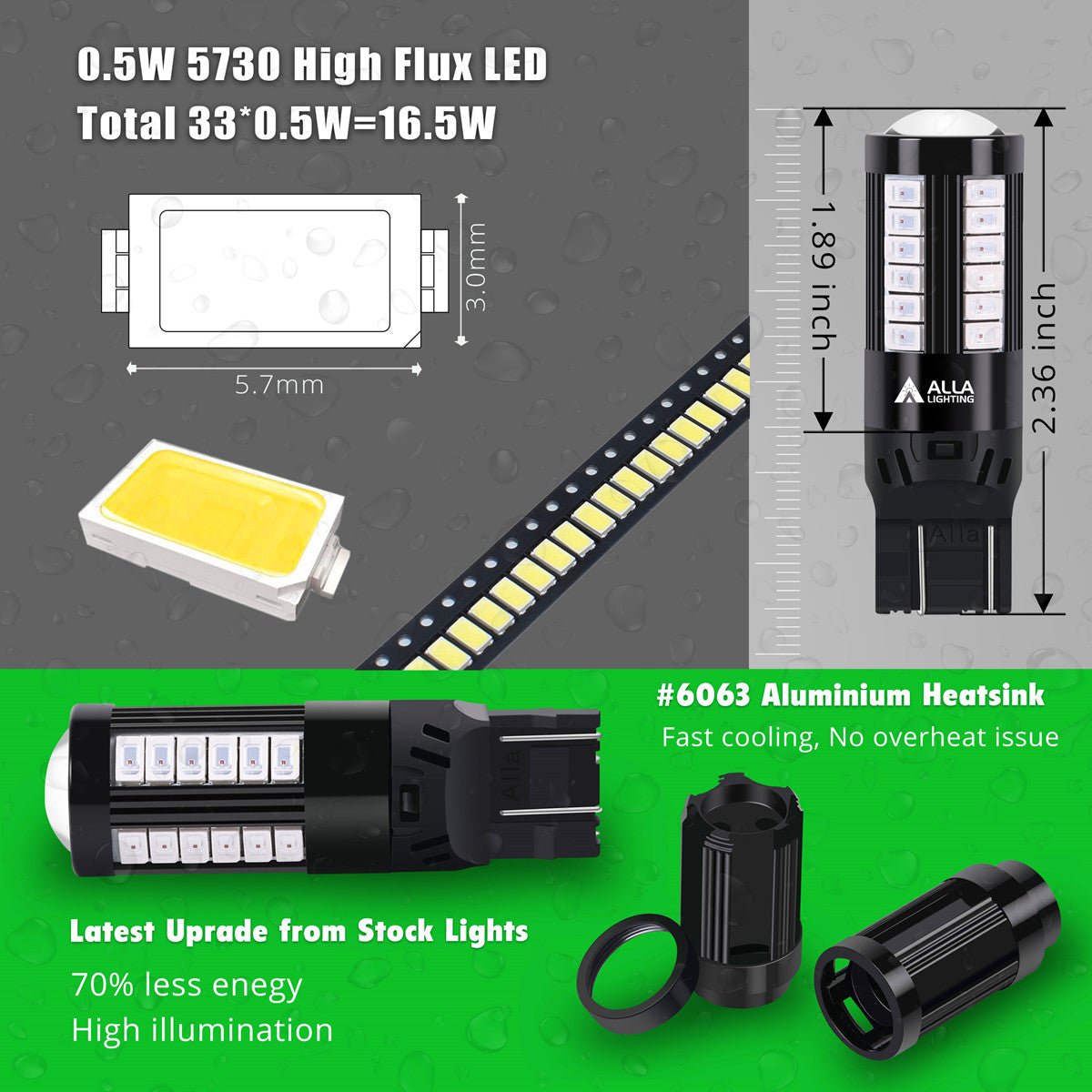 7443 LED Strobe Brake Lights Flashing Stop Lamps | Dual Filament -Alla Lighting