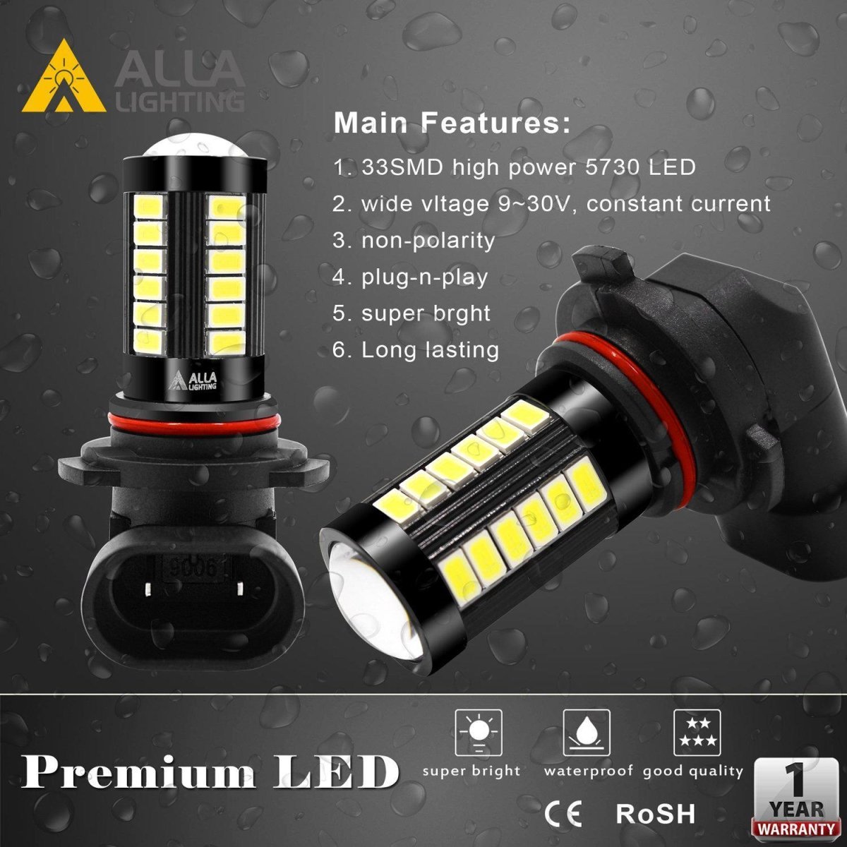 9006 HB4 LED Fog Lights Bulbs Super Bright 5730-SMD, 6000K Xenon White -Alla Lighting