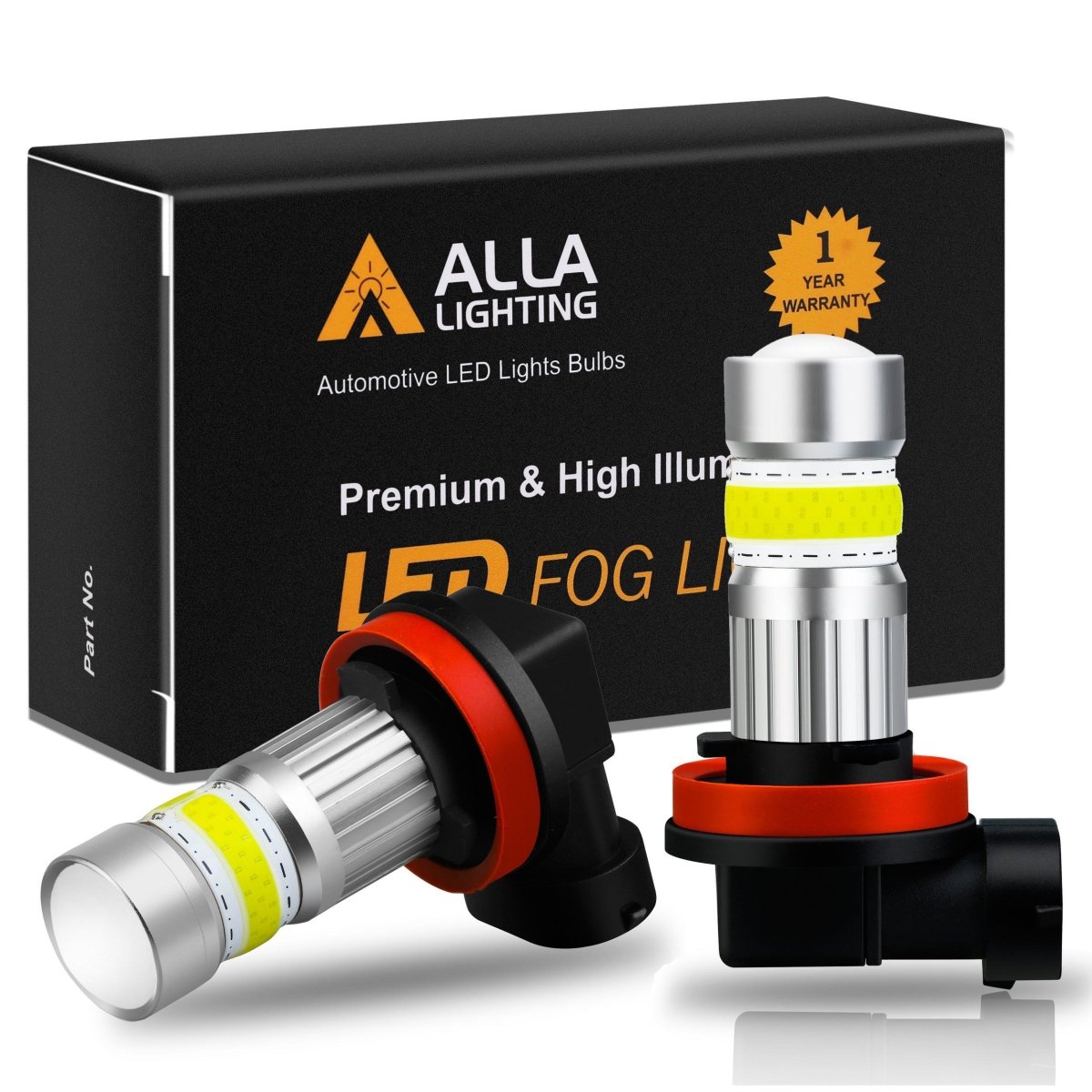 COB-72 H8 H11 LED Fog Light Bulbs, 6500K White/8000K Blue/3000K Amber Yellow -Alla Lighting