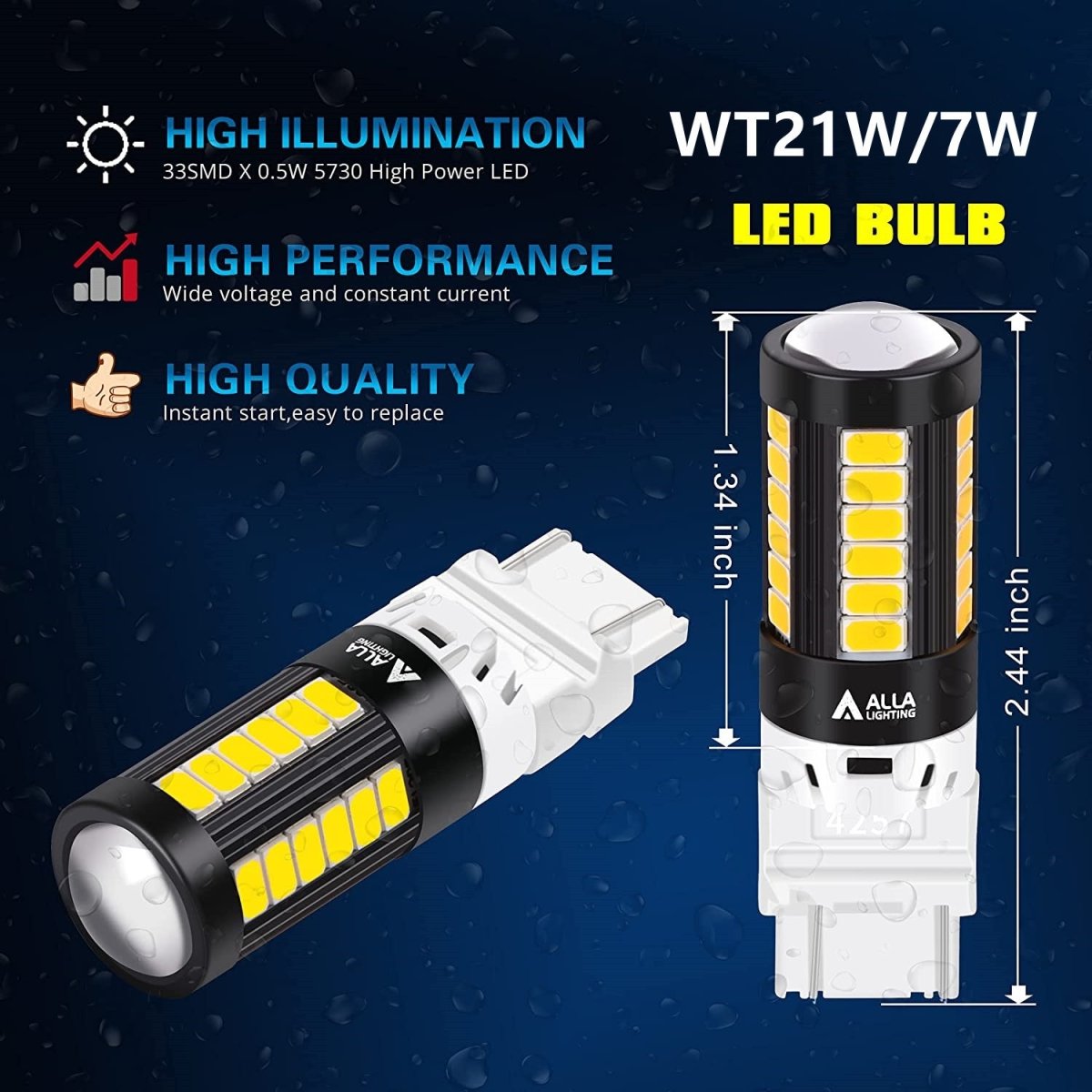 WT21W/7W LED Bulbs Turn Signal, Brake Tail Lights WT21 Wedge Lamp -Alla Lighting